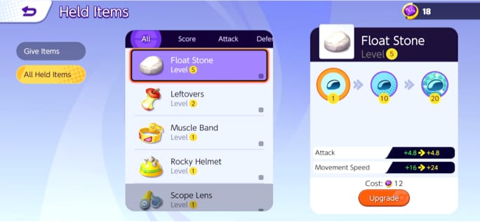 Tier List des objets sur Pokémon Unite, les meilleurs objets à tenir